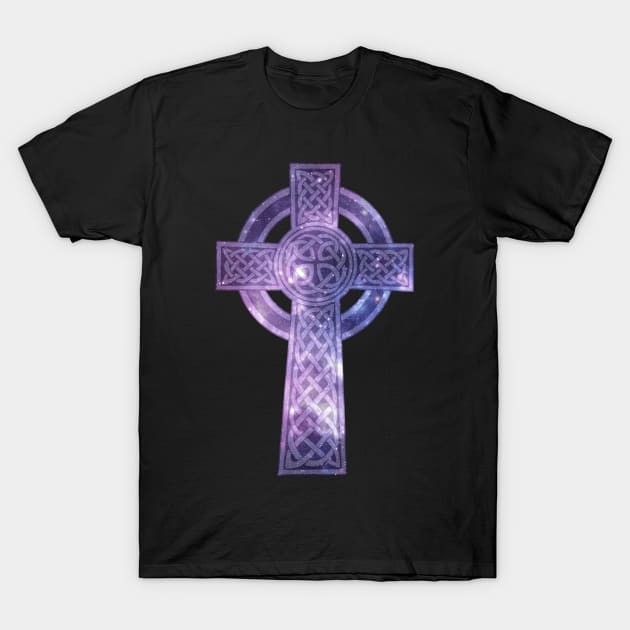 Purple Celtic Cross Medieval Christian T-Shirt by DesignsbyZazz